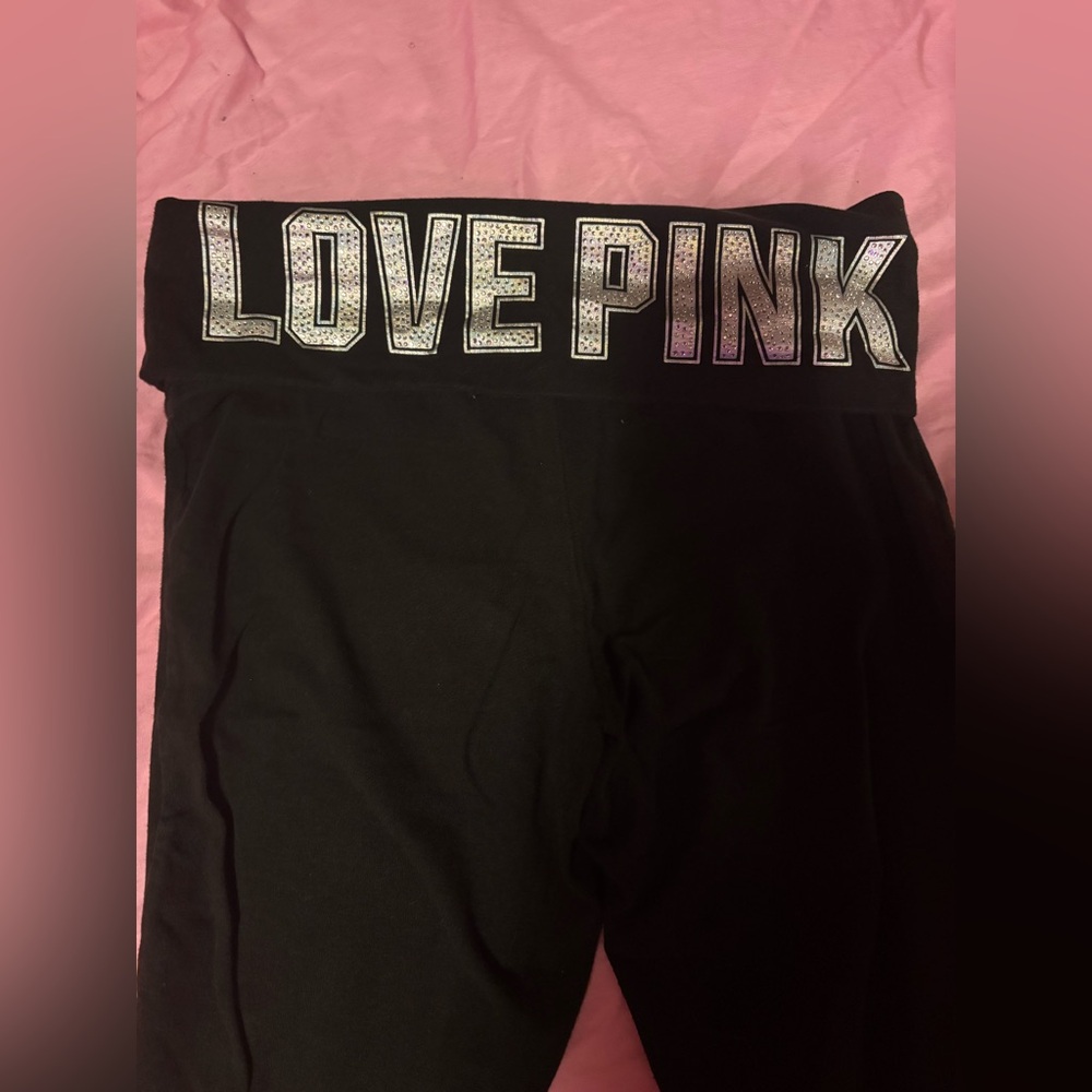 Victoria’s Secret silver black rhinestone bling flared leggings size XS